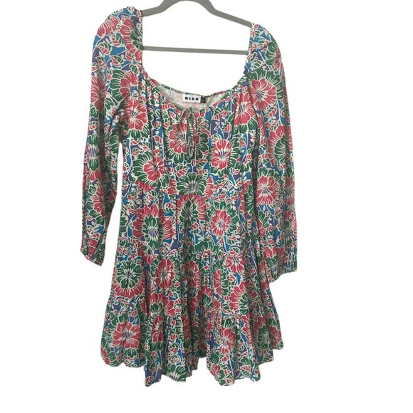 Rixo Roxy Hibiscus Floral Tie Front Tiered Mini Dress - Picture 2 of 9